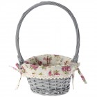 Плетена кошница с дръжка, сива,  рози плат, Ф 19х10 см