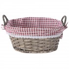 Плетен панер с дръжка, натурал, каре плат, 42х33х18 см