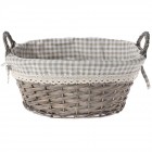 Плетен панер с дръжка, натурал, беж каре плат, 42х33х18 см