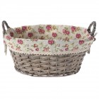 Плетен панер с дръжка, натурал, рози плат, 42х33х18 см