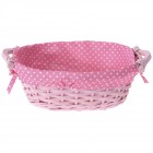 Плетен панер с дръжка, розов с плат, 30х23х11см