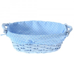 Плетен панер с дръжка, син с плат, 30х23х11см