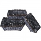 Плетен панер пластик, комплект 3 бр. син,  38х27х12см