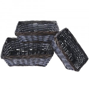 Плетен панер пластик, комплект 3 бр. син,  38х27х12см