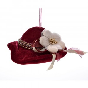 Висулка, кадифена шапка с цвете, бордо, 16х13 см