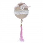 Висулка, кадифена топка с пискюл, розово и беж, 11х33 см