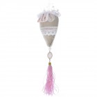 Висулка, кадифено сърце с пискюл, розово и беж, 8х38 см