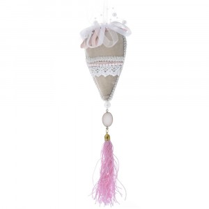 Висулка, кадифено сърце с пискюл, розово и беж, 8х38 см