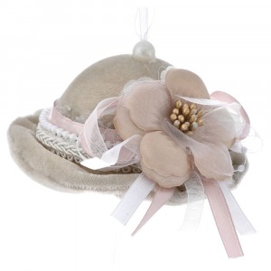 Висулка, кадифена шапка с цвете, розово и беж, 16х13 см