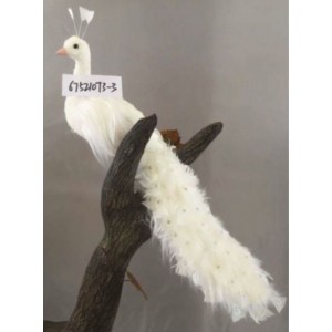 Паун покрит с бели пера и камъни, 20х15х65 см