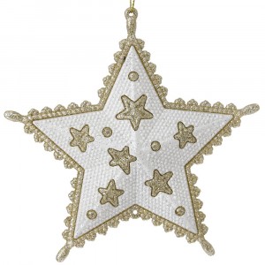 Висулка звезда, пластик, бяло / злато