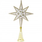 Връх за елха, звезда, пластик, бяло / злато