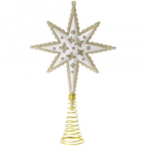 Връх за елха, звезда, пластик, бяло / злато