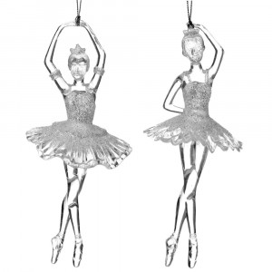 Висулки балерини к-т 2 бр, пластик, прозрачно / сребро
