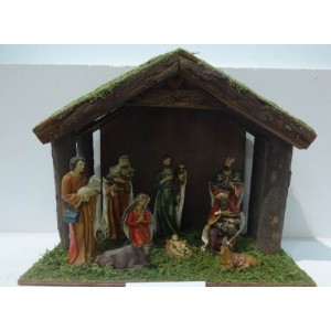 Дървена сцена РОЖДЕСТВО с поли фигури, 31х16х26 см