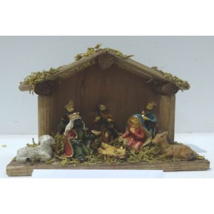 Дървена сцена РОЖДЕСТВО с поли фигури, 15х6х11 см