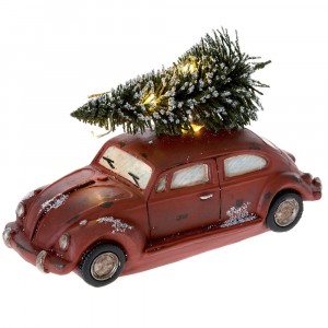 Декоративна кола със светеща елха отгоре, 14х7х9 см