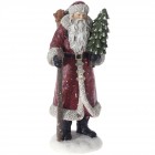 Керамична фигурка Дядо Коледас елха, червен, 10х24 см