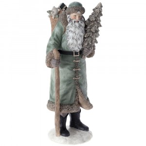 Керамична фигурка Дядо Коледа с елха, зелен,13х30 см