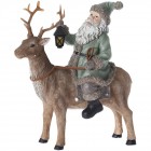 Керамична фигурка Дядо Коледа върху елен, зелен,17х19 см