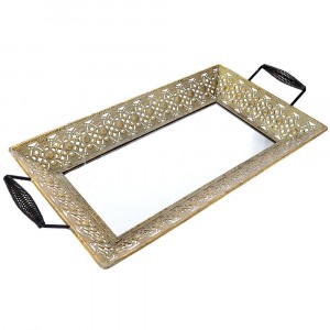 Метален поднос, злато, огледална основа, 54х27 см