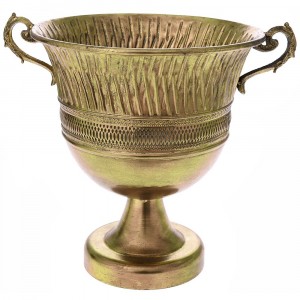 Метална ваза с дръжки, злато, 40х32х38 см