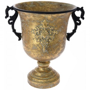 Метална ваза с дръжки, злато, 35х28х37 см