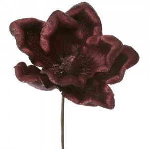 Стрък магнилия с брокат, бордо, 24 см