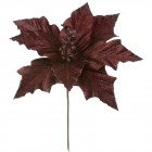 Стрък коледна звезда с брокат, бордо, 24 см