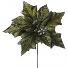 Стрък коледна звезда с брокат, зелена, 24 см