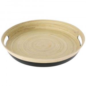 Бамбуков поднос, двуцветен, Ф40х6 см