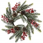 Коледен венец с червени топчета, заснежен,  36 см