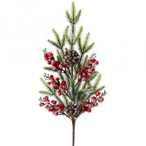 Коледена колнка с червени топчета, заснежена 60 см