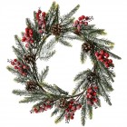 Коледен венец с червени топчета, заснежен,  50 см