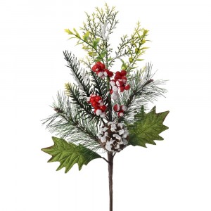 Коледена клонка заснежена, шишарка и топчета, 46 см