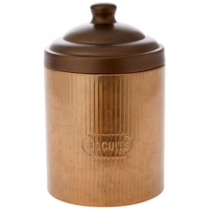 Буркан за бисквити с капак, метал, бронз, Ф16х26 см