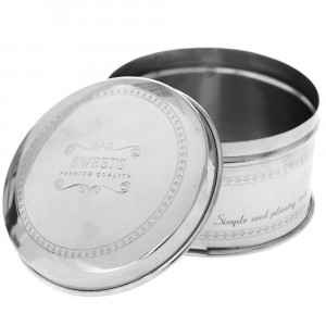 Кутия за бисквити с капак, метал, инокс, Ф12,5х7,5 см