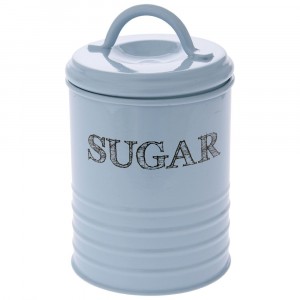 Буркан за захар  с капак, метал, син, Ф10х17 см