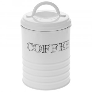 Буркан за кафе с капак, метал, крем, Ф10х17 см