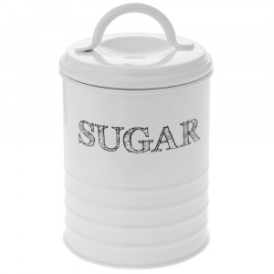 Буркан за захар с капак, метал, крем, Ф10х17 см