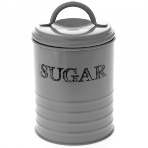Буркан за захар с капак, метал, сив, Ф10х17 см