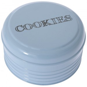 Кутия за бисквити с капак, метал, син, Ф21х11 см