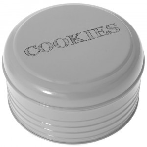 Кутия за бисквити с капак, метал, сив, Ф21х11 см
