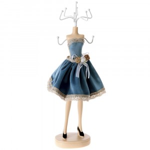 Стойка за бижута, манекен, синя, полирезин, 9х9х33 см
