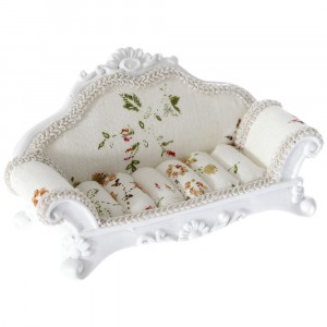 Стойка за бижута, диван, беж с цветя, полирезин, 16х7х7 см
