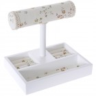 Стойка за бижута, беж с цветя, МДФ, 22х16х22 см