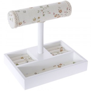 Стойка за бижута, беж с цветя, МДФ, 22х16х22 см