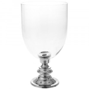 Стъклен свещник с никелирана основа, Ф27х53 см