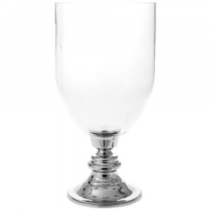 Стъклен свещник с никелирана основа, Ф23х43 см