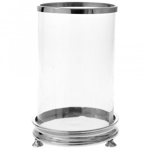 Стъклен свещник с никелирана основа, Ф22х35 см